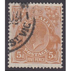 Australian  King George V  5d Brown   Wmk  C of A  Plate Variety 3L36..